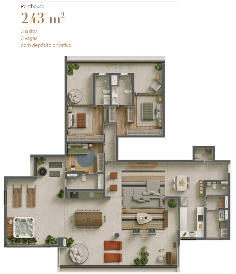 Planta da penthouse de 243 m²